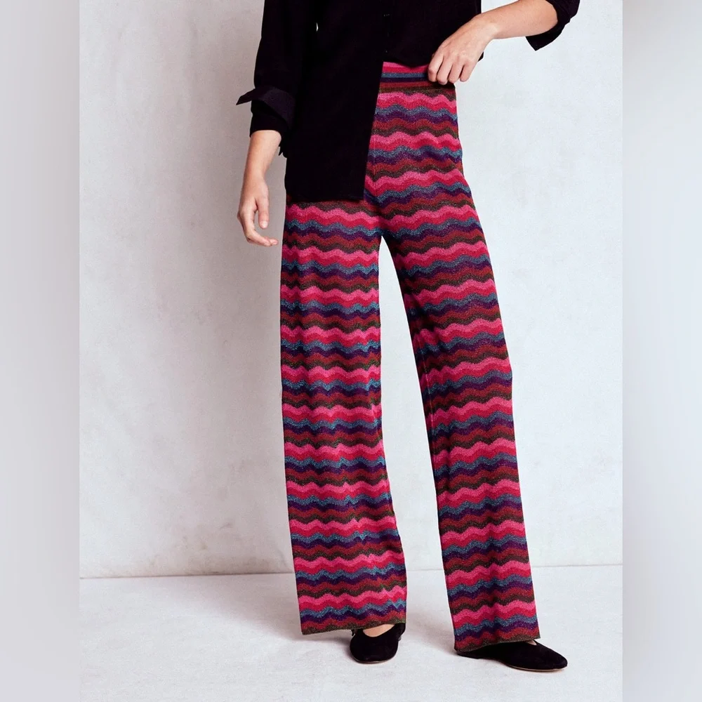 NWT Boden Jacquard Knitted Trousers in Jewel Toned Metallic Wave